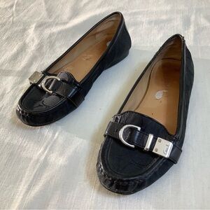 Coach Black Leather Flats with Silver Buckle size 6